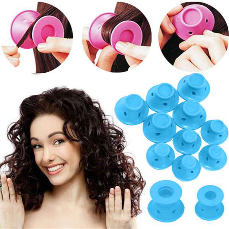 10pcs/set Soft Rubber Magic Hair Care Rollers Silicone Hair Curler No Heat Hair Styling Tool blue
